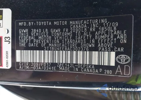 2010 Toyota Corolla S из США, поврежденный, VIN 2T1BU4EE8AC302376